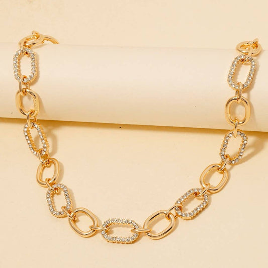 Mixed Oval Pave Chain Necklace
