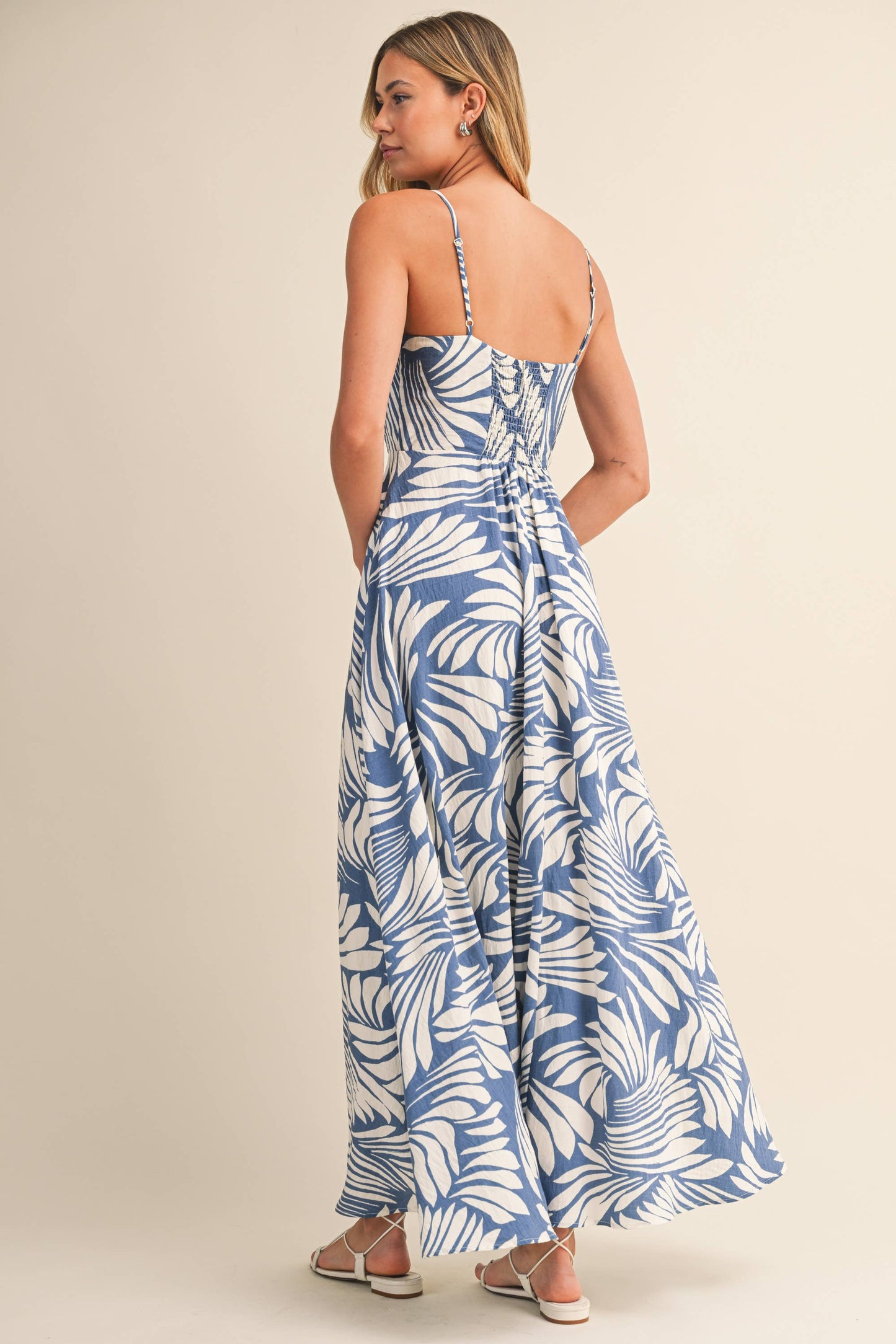 PRINTED LINEN A-LINE MIDI DRESS