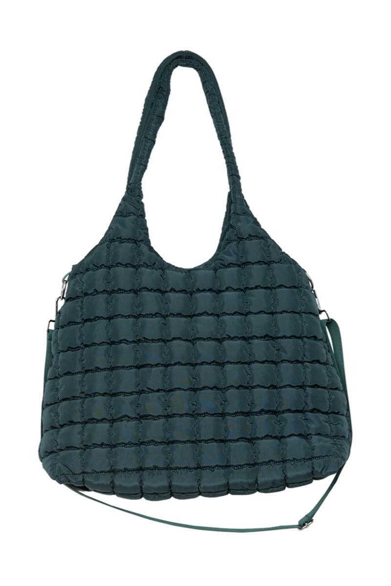 Forest Green Rectangular Quilted Puffer Tote