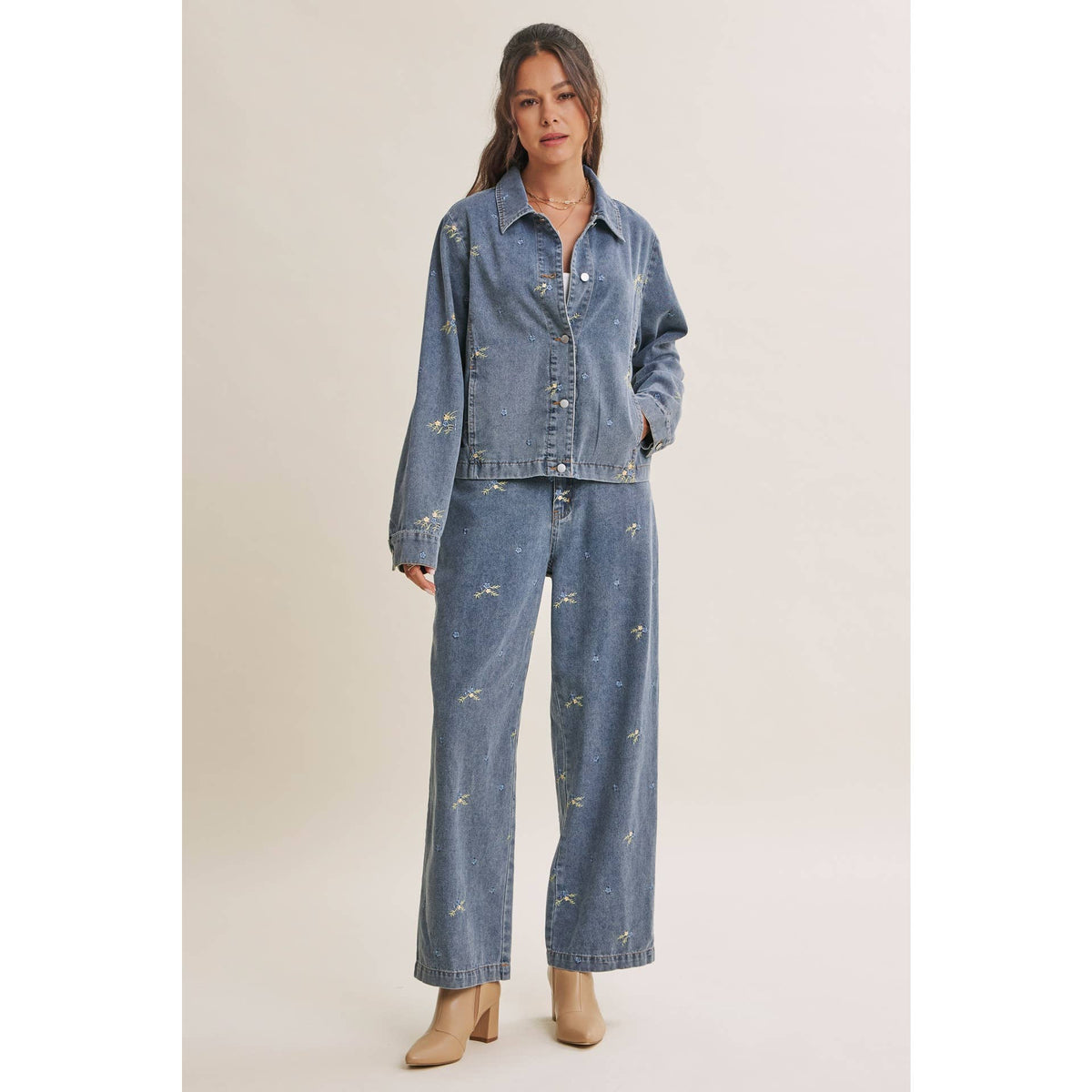 SUNDAY WILDFLOWERS EASY FIT EMBROIDERED DENIM JACKET