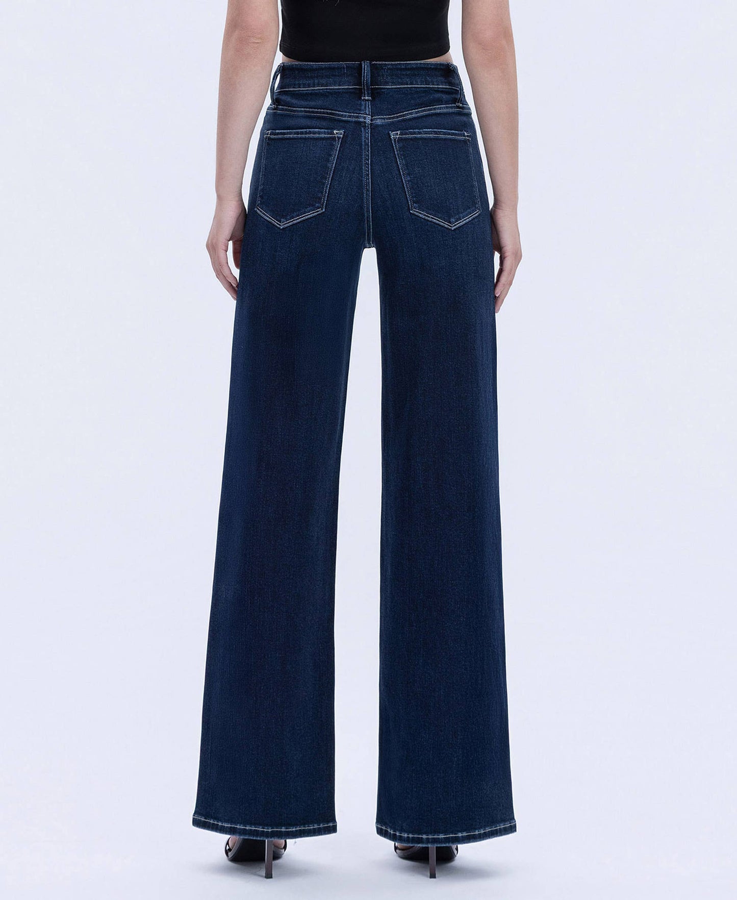HIGH RISE DARK WASH FULL LENGTH WIDE JEANS
