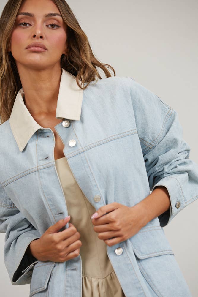 Dito Utility Contrast Collared Denim Jacket