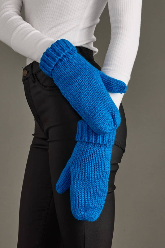 Blue Cuffed Knit Mittens