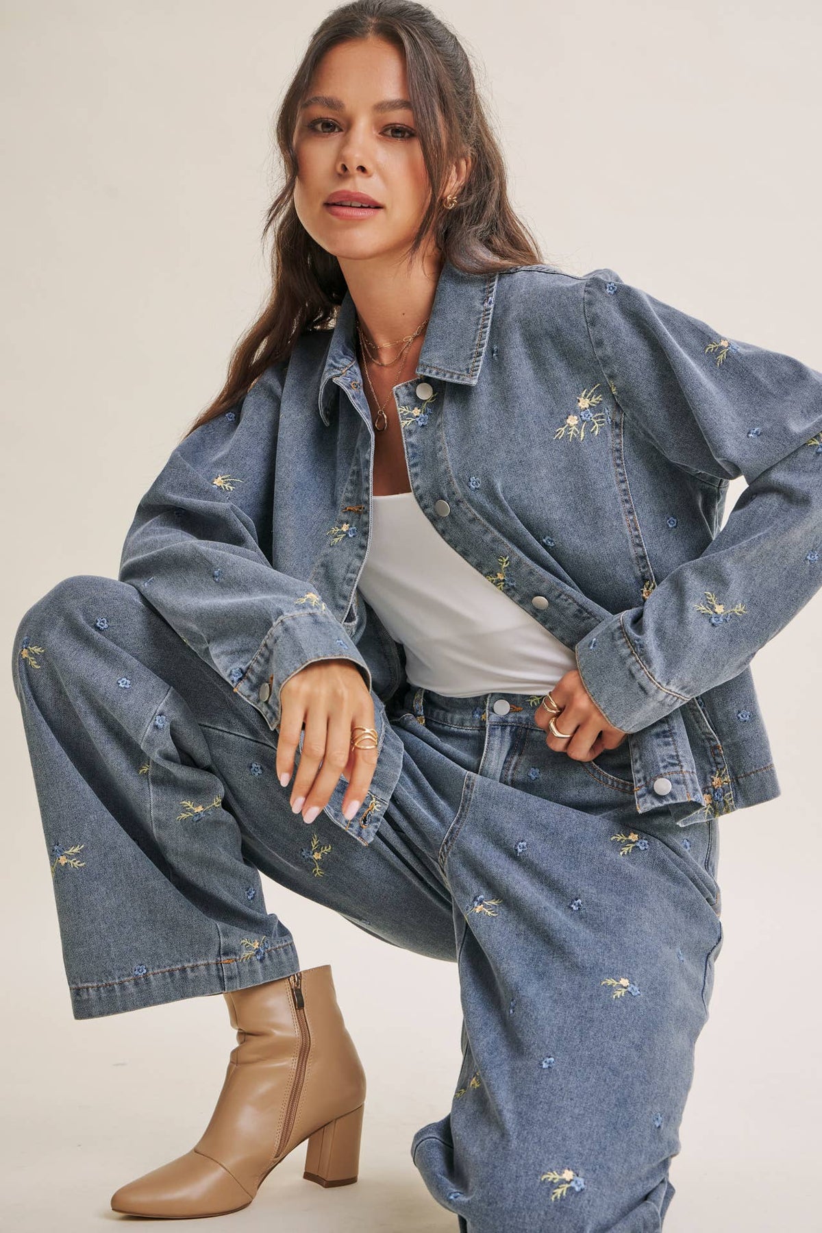 SUNDAY WILDFLOWERS EASY FIT EMBROIDERED DENIM JACKET