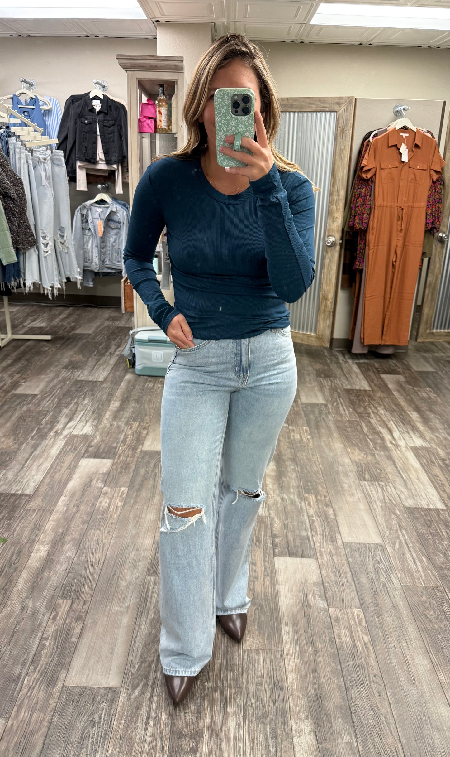 Essential Long-Sleeved Micro-Ribbed Athleisure Top