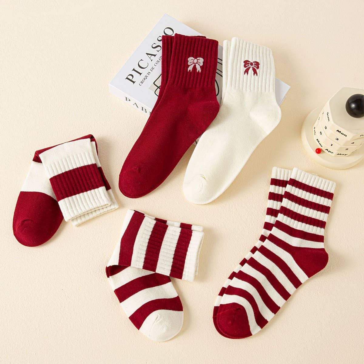 Red Bow Cotton Crew Socks