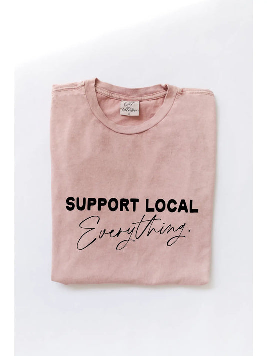 Support Local Everything Mineral Washed Graphic Top -Soft Pink