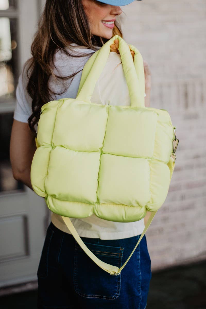 Lime Yellow Wholesale Mini Quilted Puffer Tote Bag