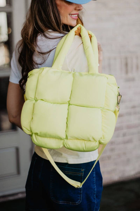 Lime Yellow Wholesale Mini Quilted Puffer Tote Bag
