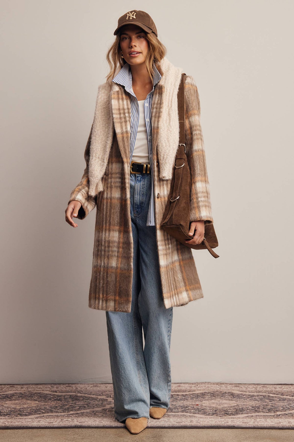 Plaid Brushed Long Coat