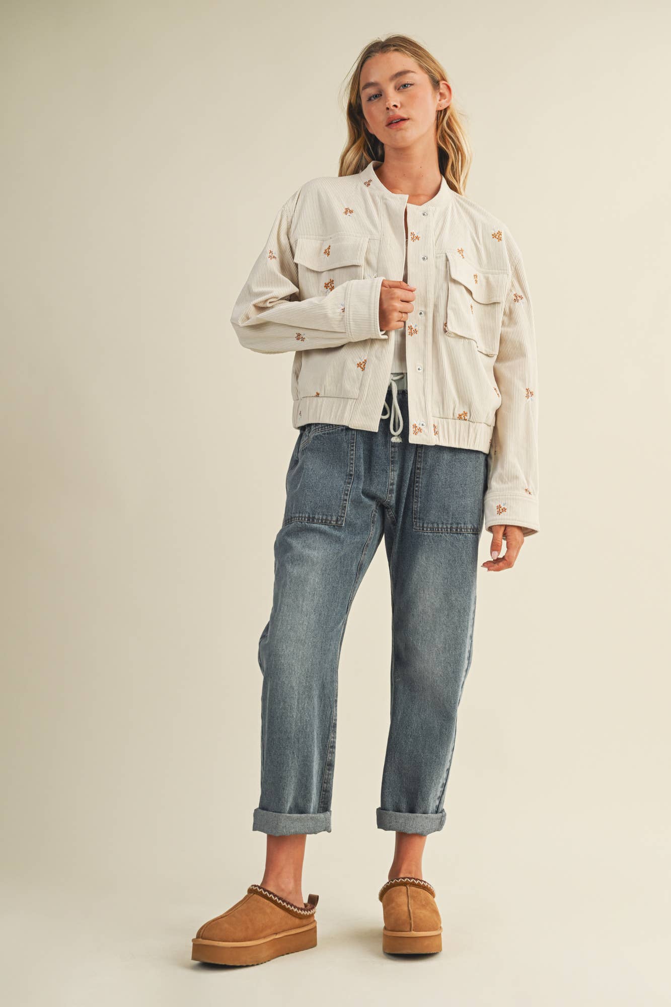 EMBROIDERED CORDUROY BOMBER JACKET