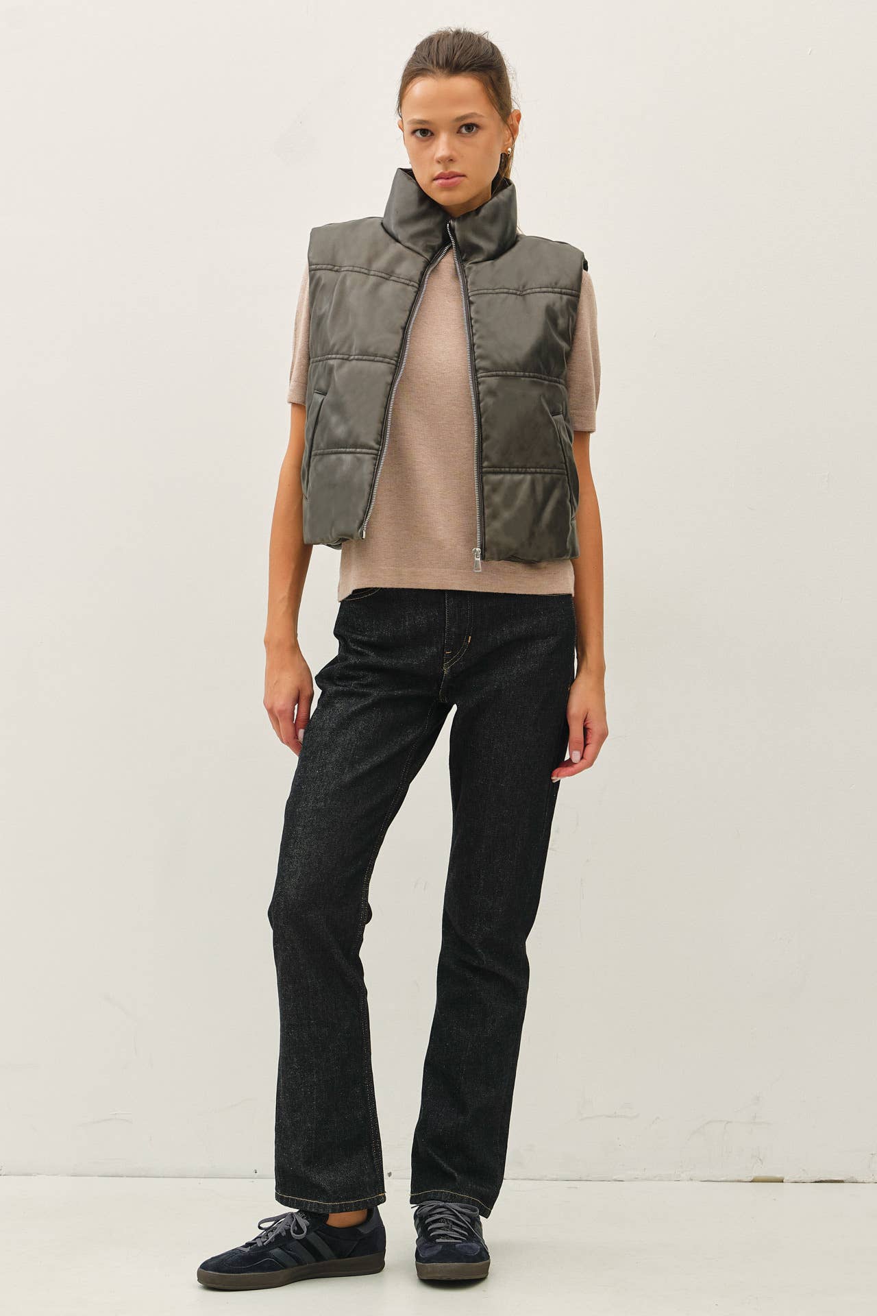 FAUX LEATHER PUFFER VEST