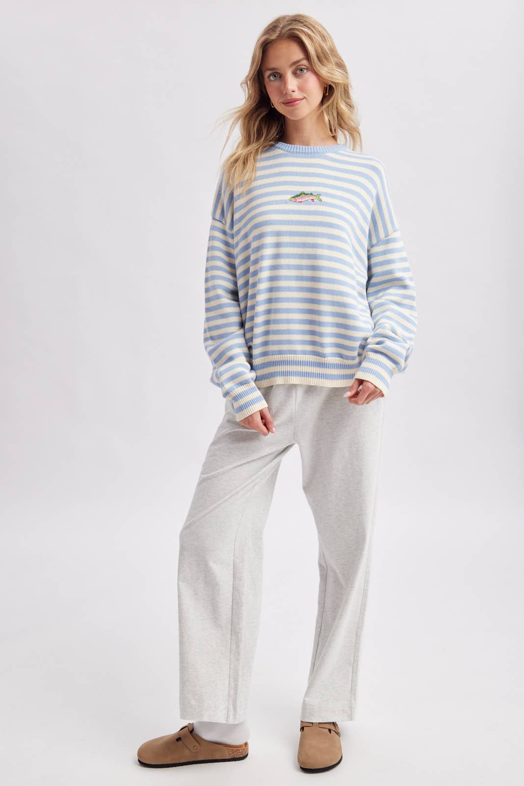 STRIPED FISH COASTAL GRAPHIC SWEATER