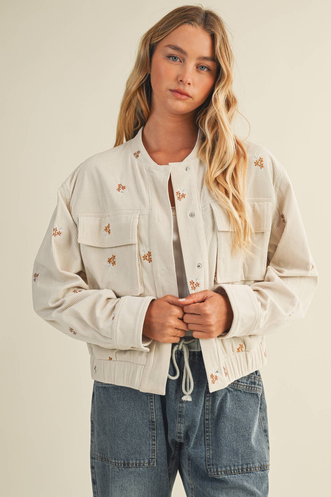 EMBROIDERED CORDUROY BOMBER JACKET