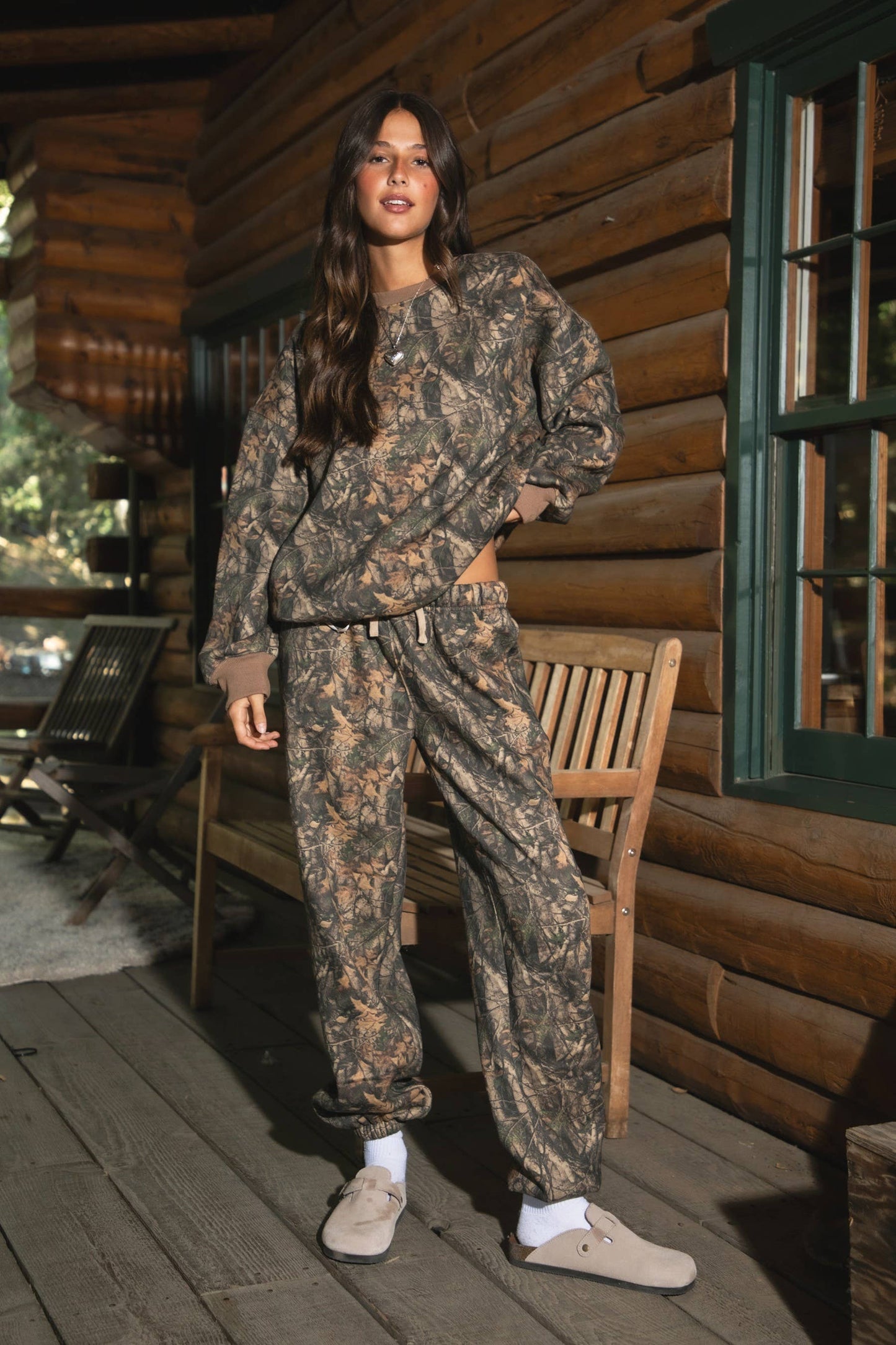 BAYOU Woodland Camo Cloud Fleece Jogger Tapered Sweatpants