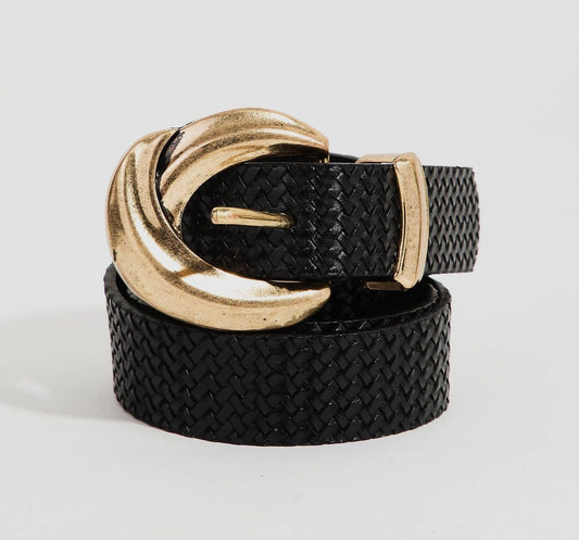 Leather Weave Buckle Fashion Belt Black