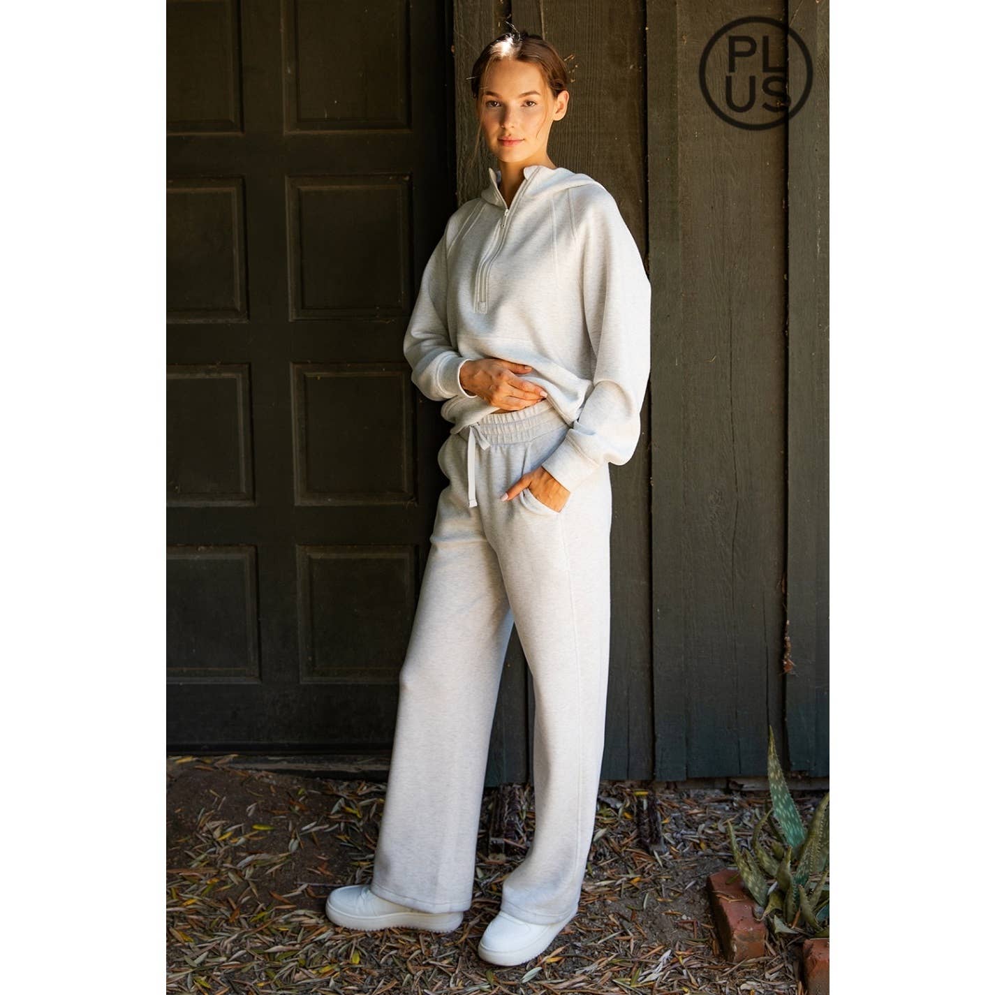 PLUS SIZE MODAL SCUBA QUARTER ZIP HODDIE JACKET