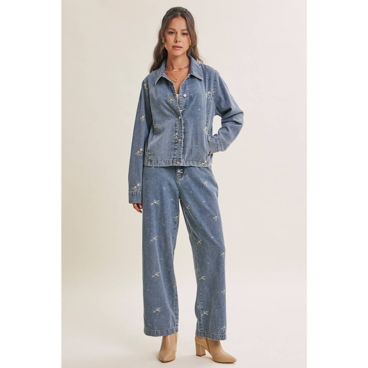 SUNDAY WILDFLOWERS EASY FIT EMBROIDERED DENIM JACKET