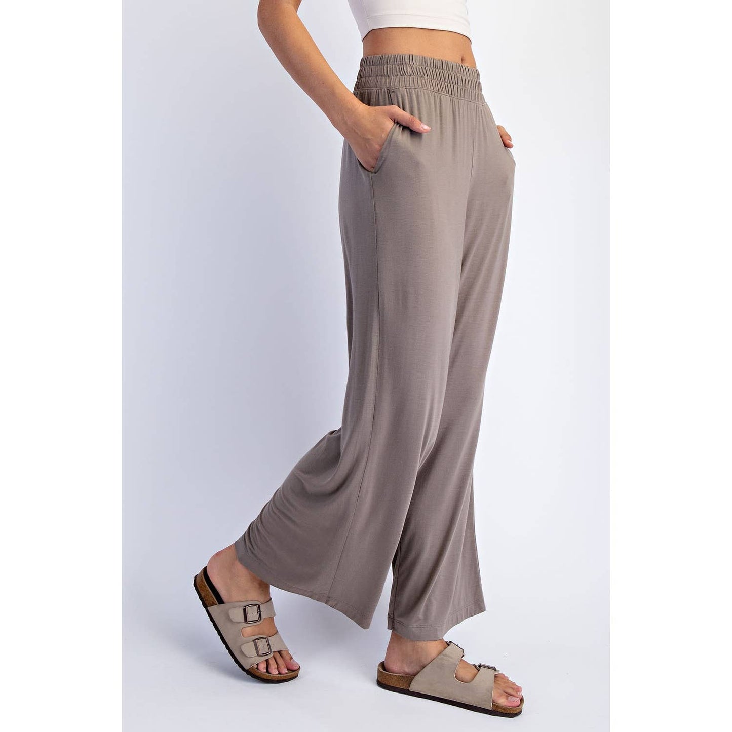 VISCOSE MODAL CROPPED WIDE LEG PANTS