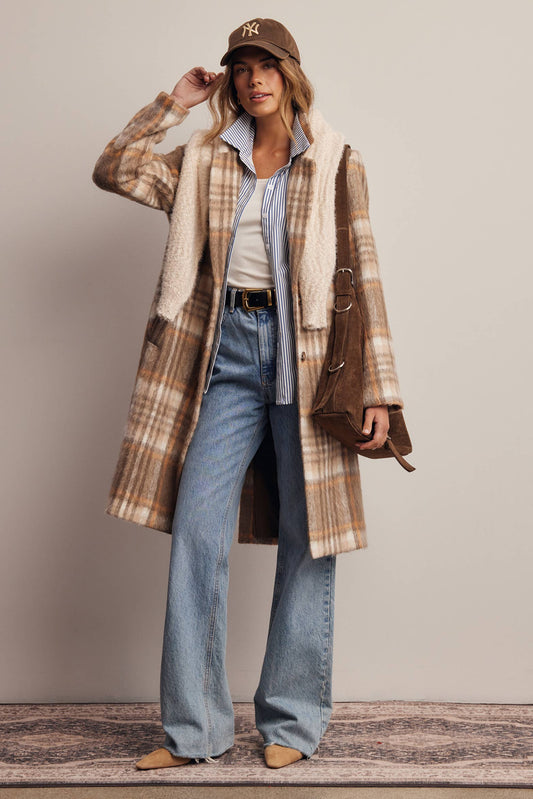 Plaid Brushed Long Coat