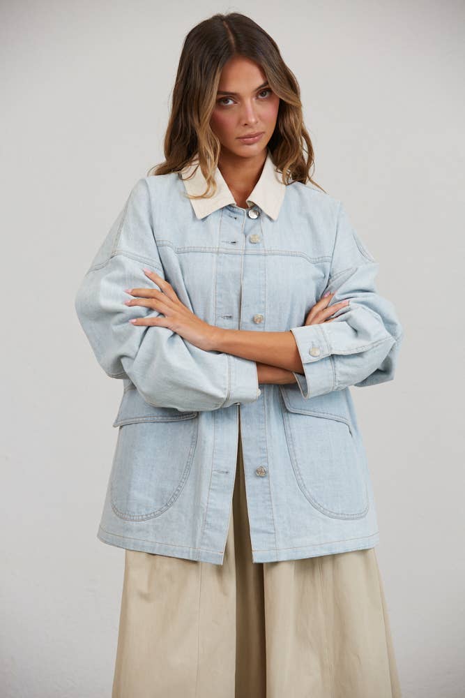 Dito Utility Contrast Collared Denim Jacket