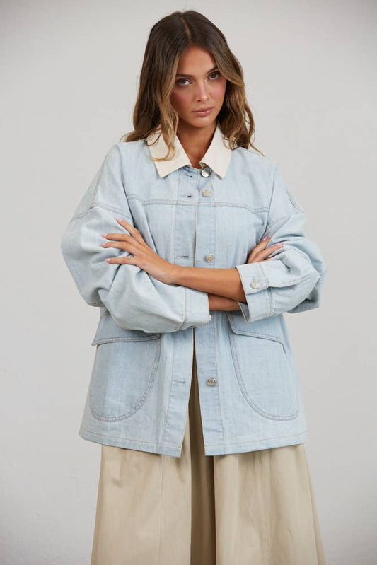 Dito Utility Contrast Collared Denim Jacket