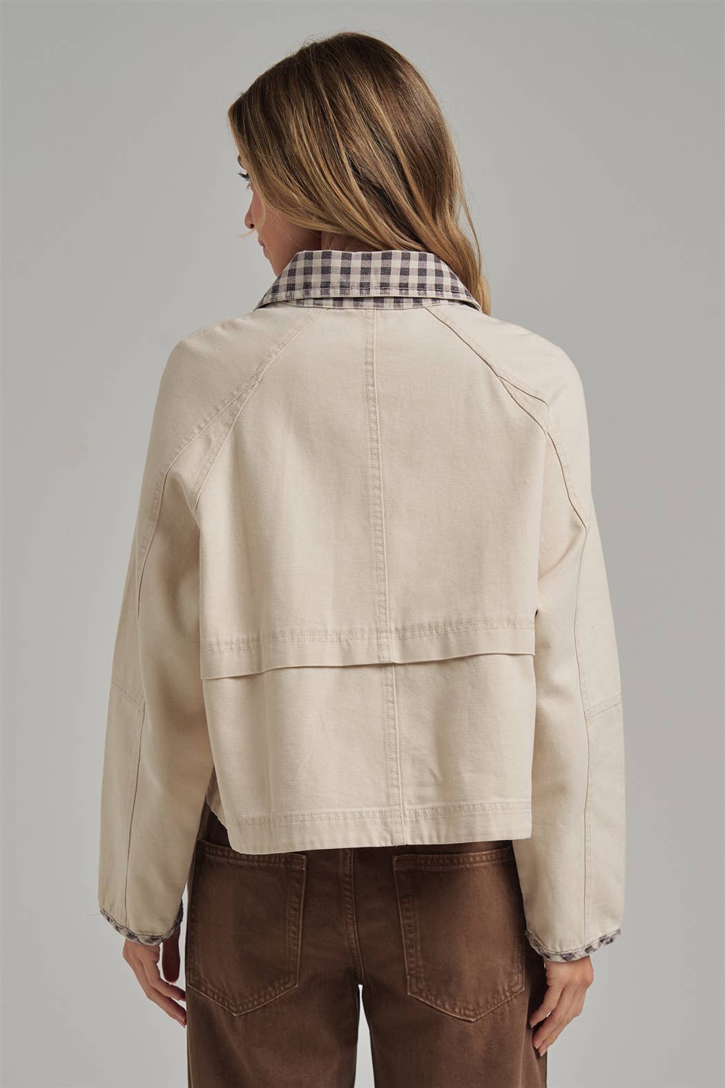 FALL JACKET WITH GINGHAM COLLAR