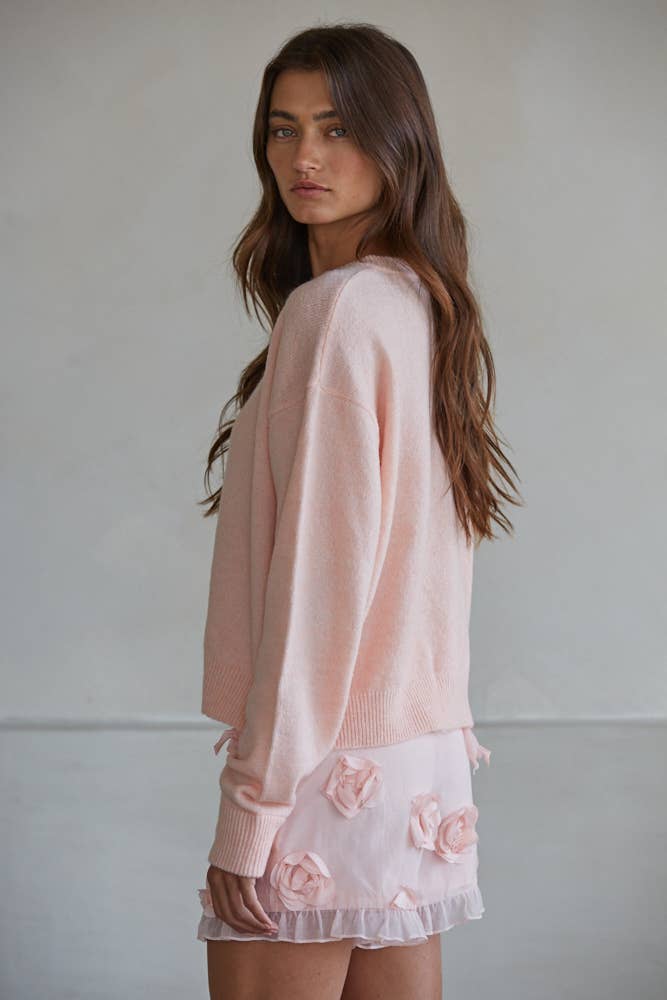 Knit Polyester Acrylic Sweater Crew Neck Cardigan