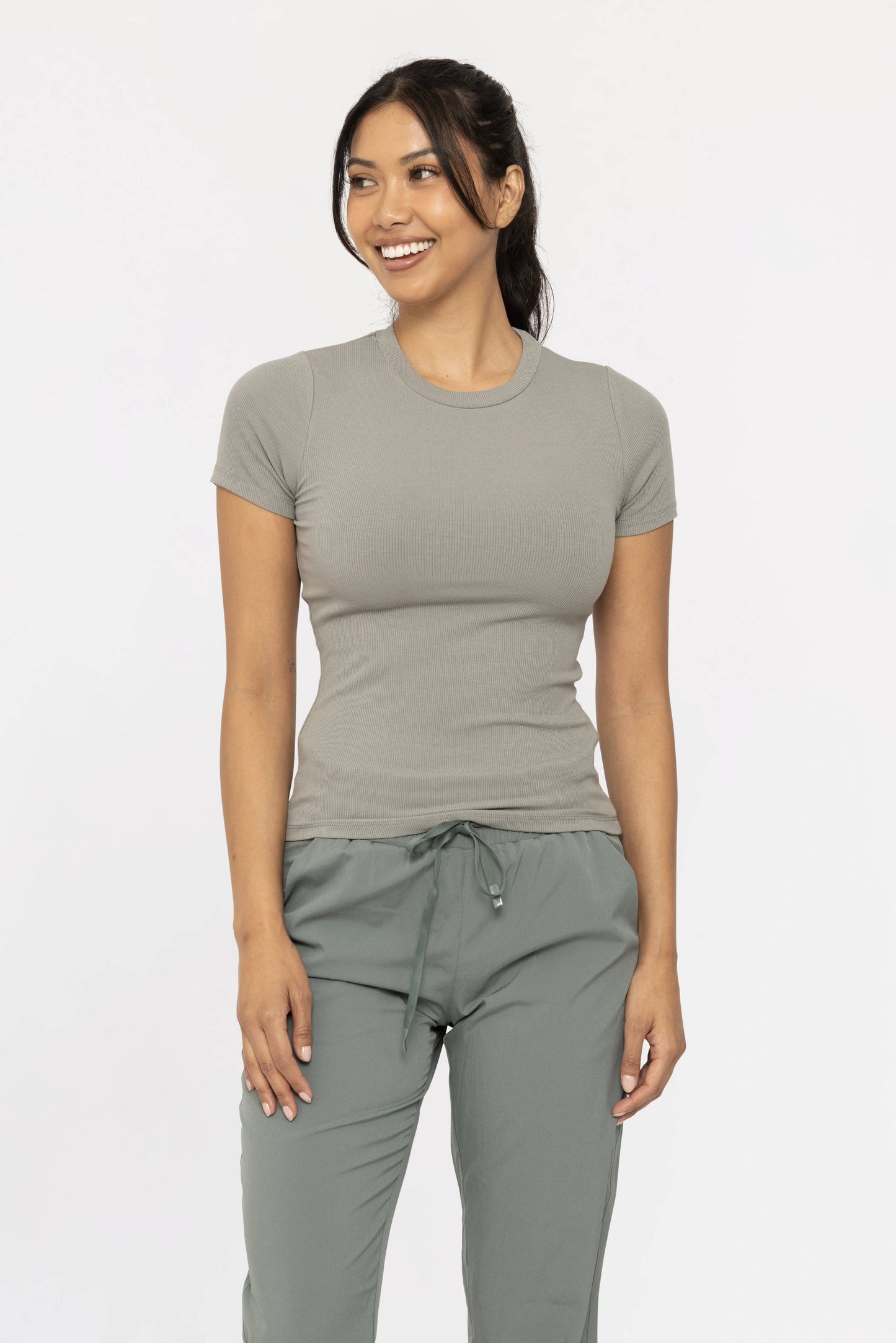 Essential Short-Sleeved Micro-Ribbed Athleisure Top