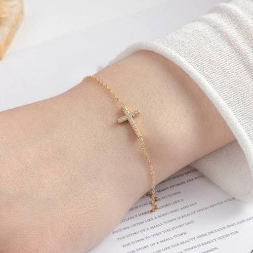 18K STAINLESS STEEL TARNISH FREE CROSS BRACELET