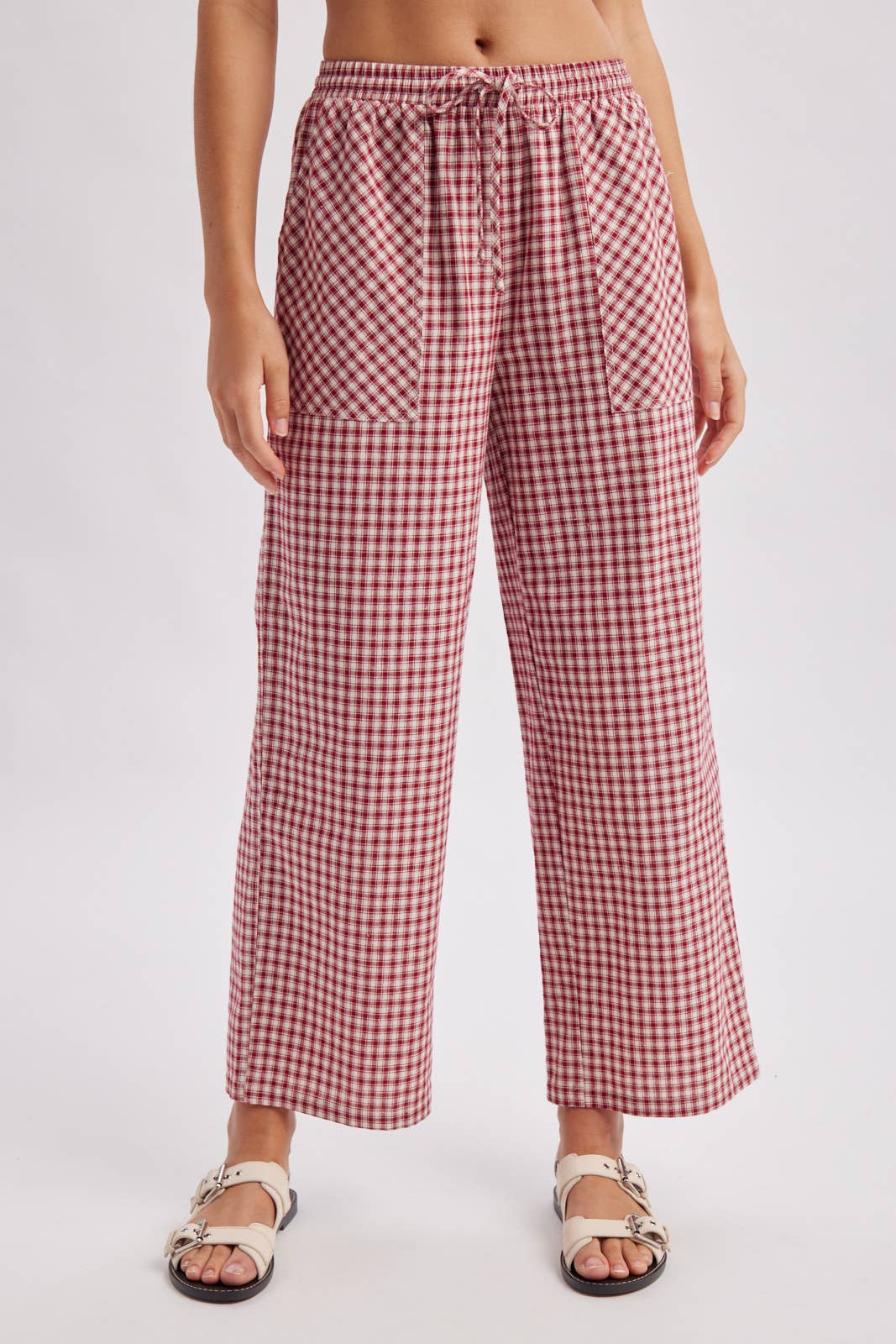 PLAID PATCH POCKET WIDE LEG PANTS