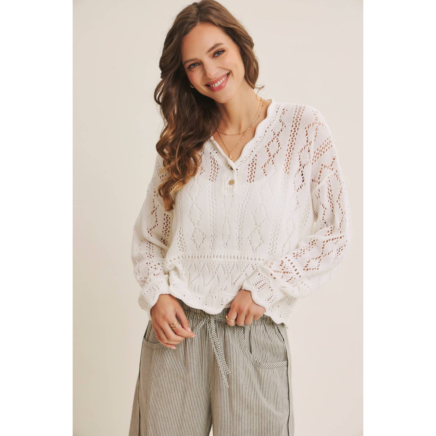 LAYERING VERSATILITY CROCHET SWEATER TOP WITH SCALLOP EDGES