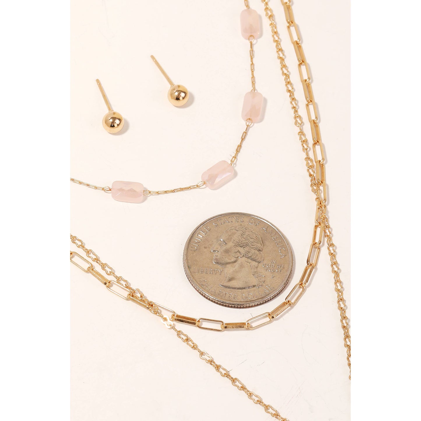 Pearly Disc Layered Chain Necklace Set