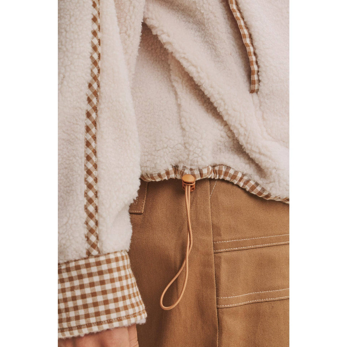 GINGHAM TRIM SHERPA FLEECE HALF-ZIP PULLOVER