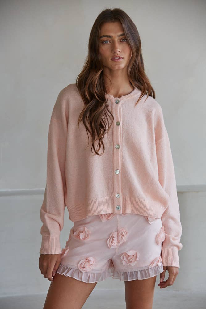 Knit Polyester Acrylic Sweater Crew Neck Cardigan