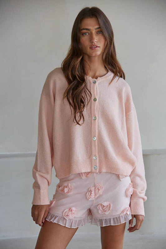 Knit Polyester Acrylic Sweater Crew Neck Cardigan