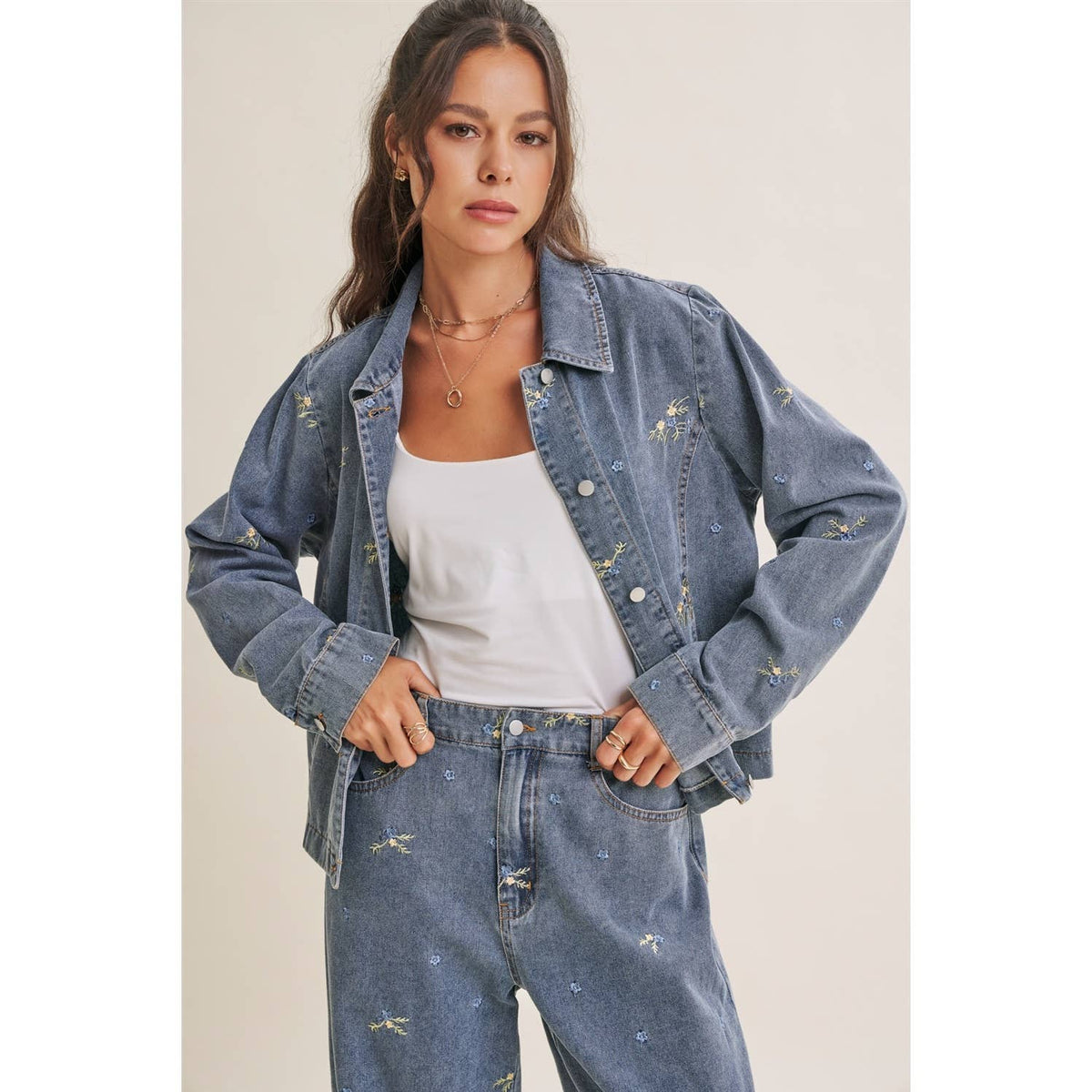 SUNDAY WILDFLOWERS EASY FIT EMBROIDERED DENIM JACKET