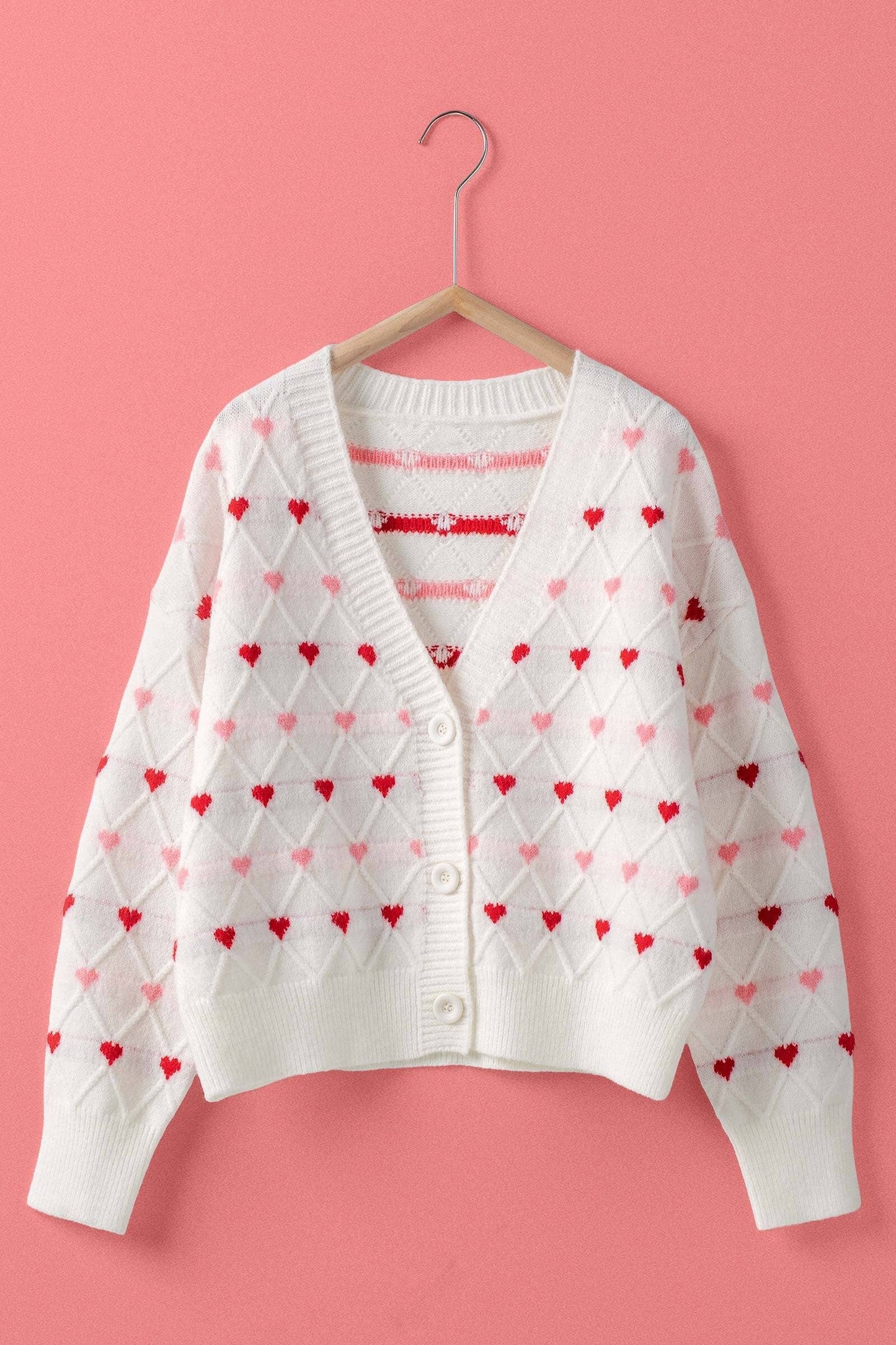 Heart Argyle Knit Cardigan