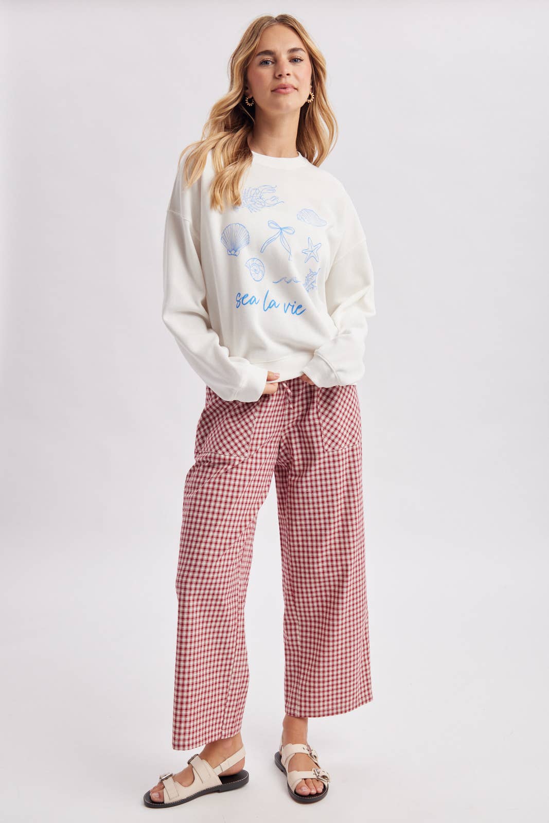 PLAID PATCH POCKET WIDE LEG PANTS