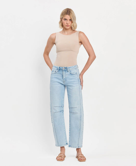 HIGH RISE LIGHT WASH BARREL LEG JEANS
