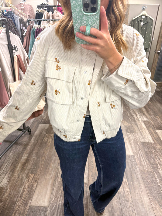 EMBROIDERED CORDUROY BOMBER JACKET