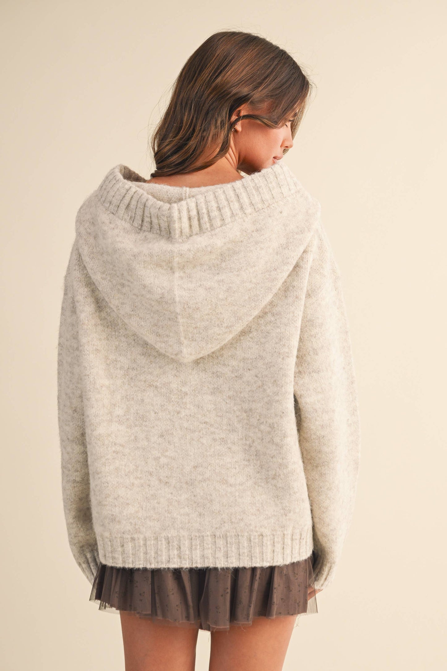 CONTRAST HOODIE STRING DETAIL SWEATER
