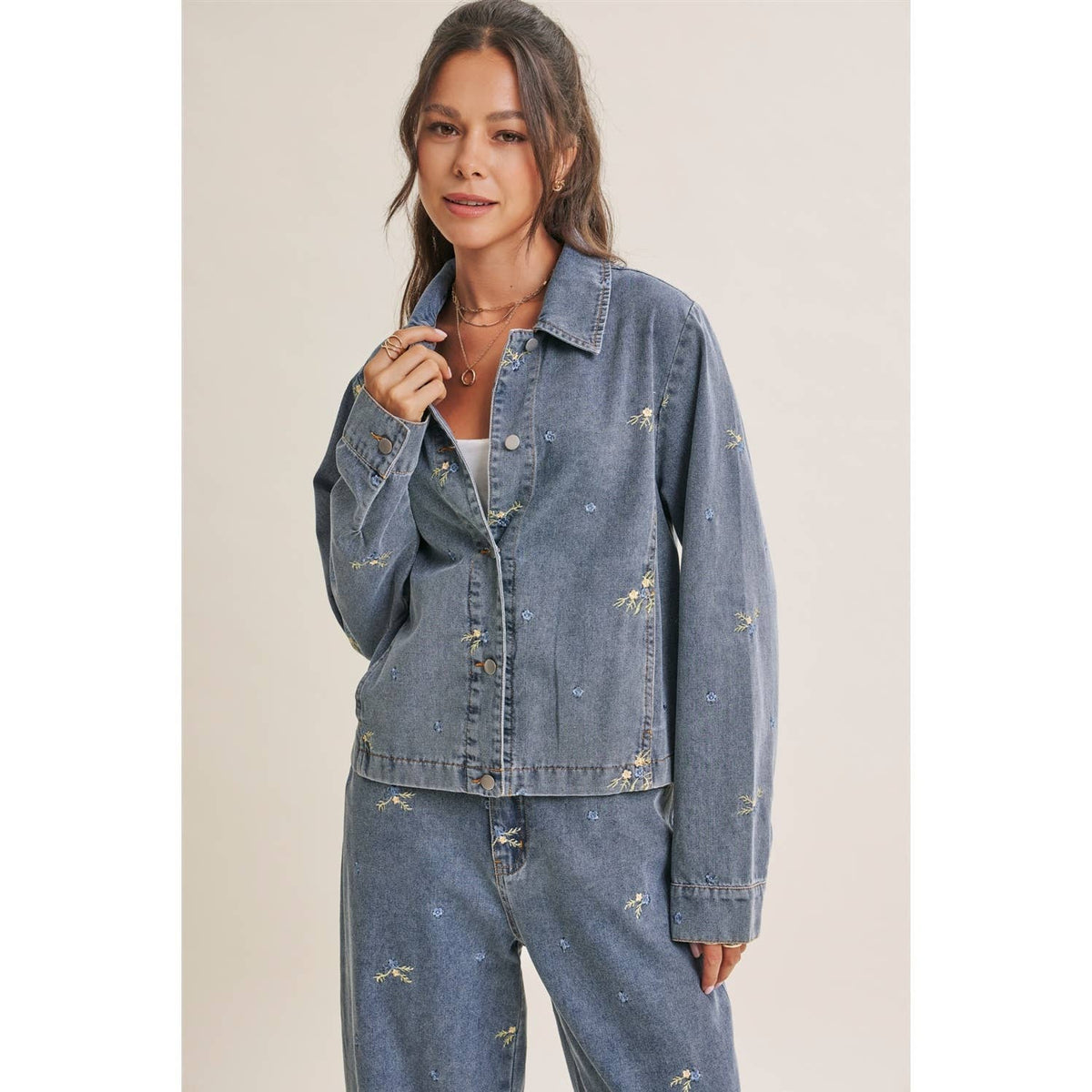 SUNDAY WILDFLOWERS EASY FIT EMBROIDERED DENIM JACKET