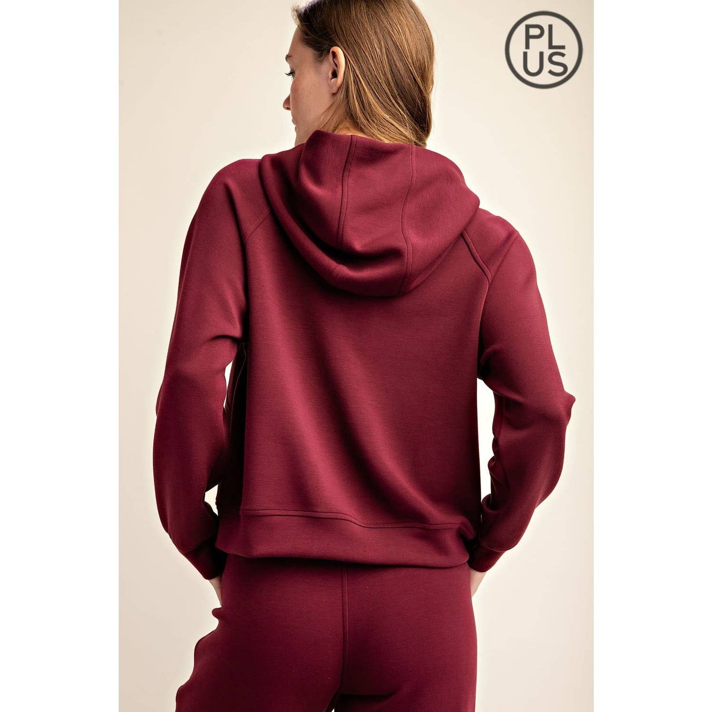 PLUS SIZE MODAL SCUBA QUARTER ZIP HODDIE JACKET