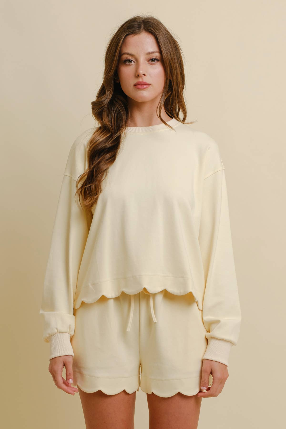 SCALLOPED TRIM LONG SLEEVE TOP