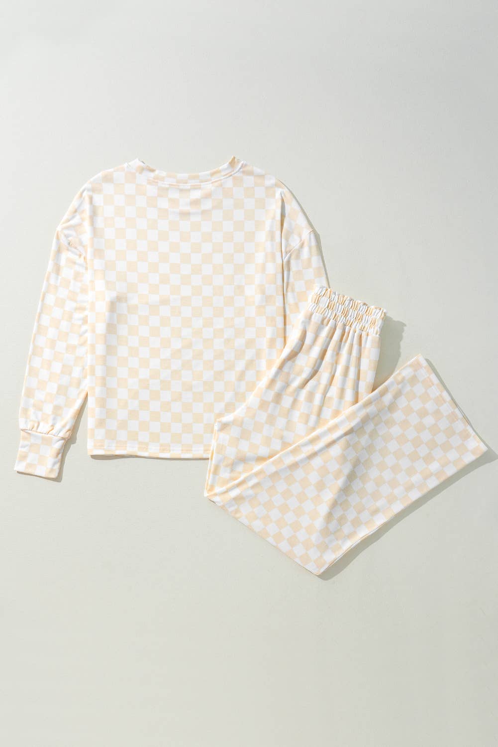 Checkered Print Long Sleeve Top and Pants Lounge Set