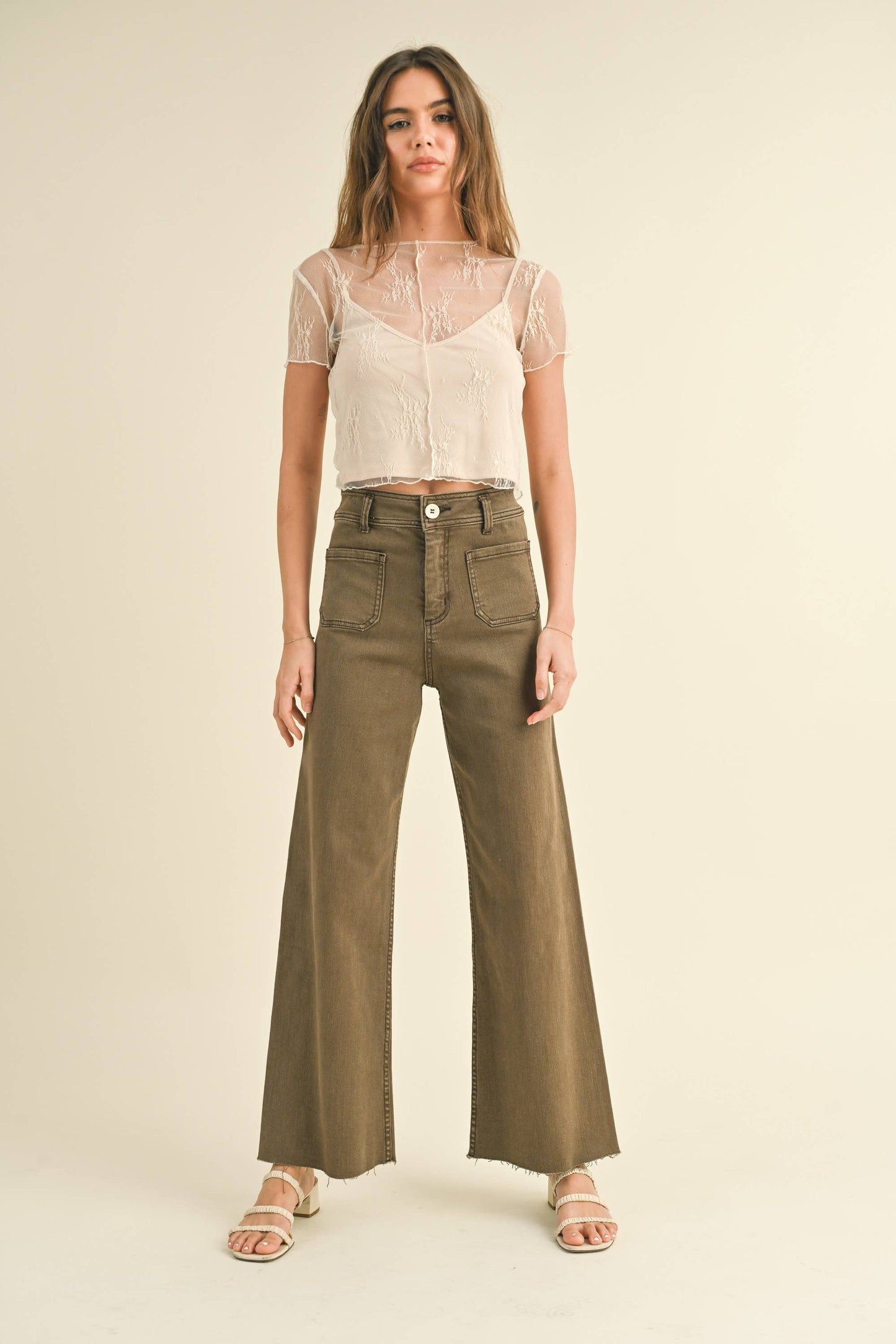 STRAIGHT WIDE LEG PANTS WITH FRONT POCKET