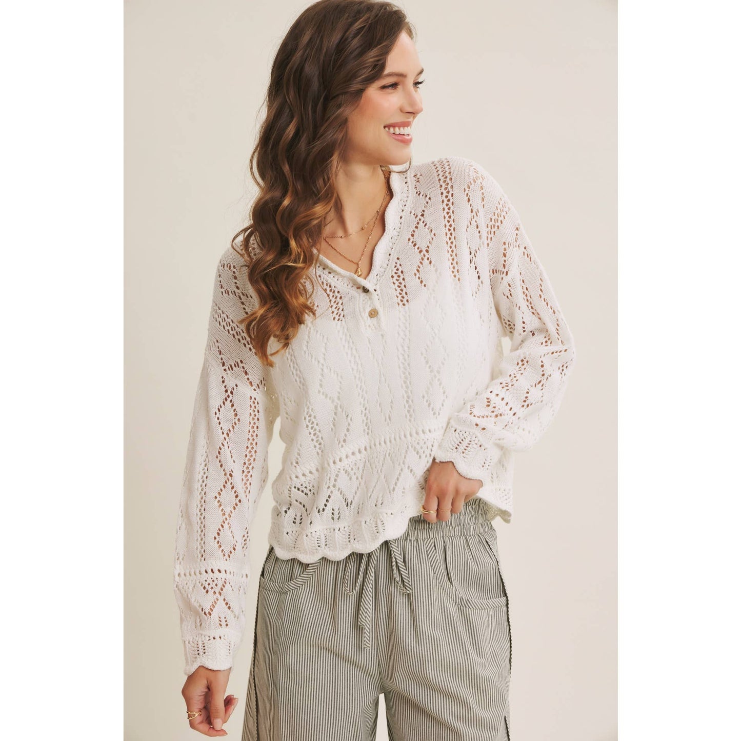 LAYERING VERSATILITY CROCHET SWEATER TOP WITH SCALLOP EDGES