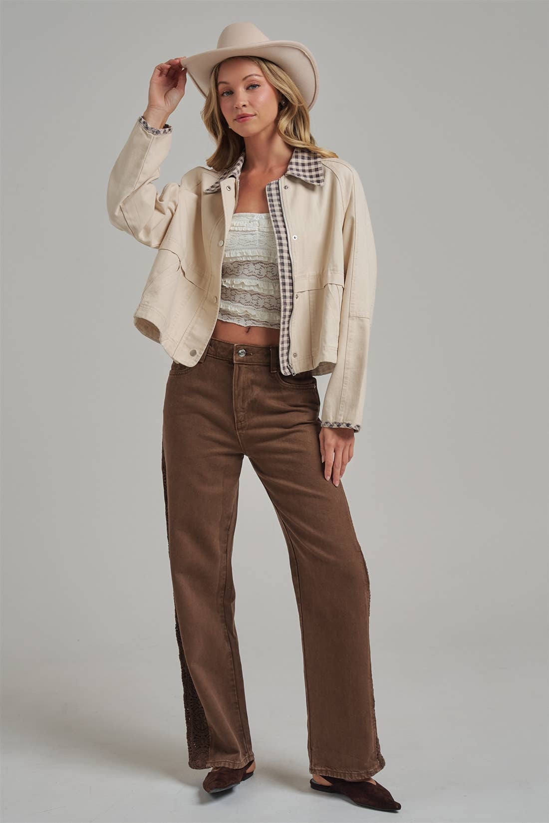 FALL JACKET WITH GINGHAM COLLAR