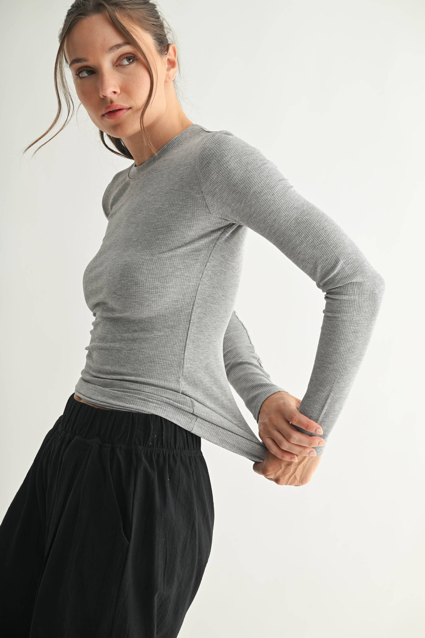 Essential Long-Sleeved Micro-Ribbed Athleisure Top
